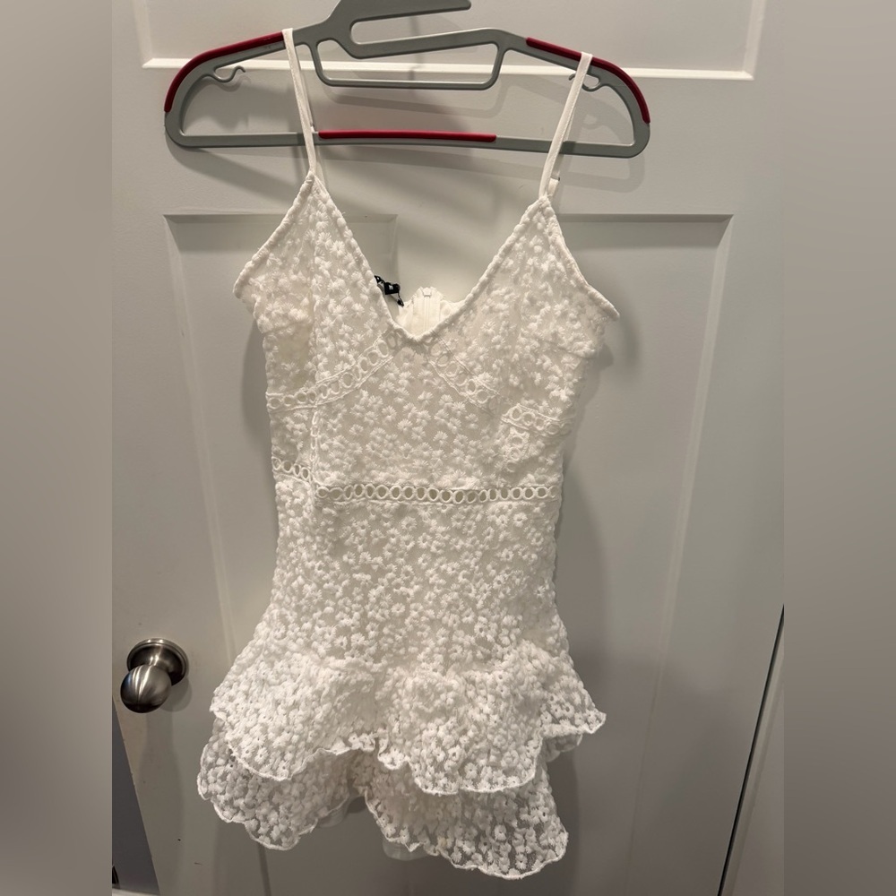 Eilly Bazar White Eyelet Lace Ruffle Hem Dress Size M